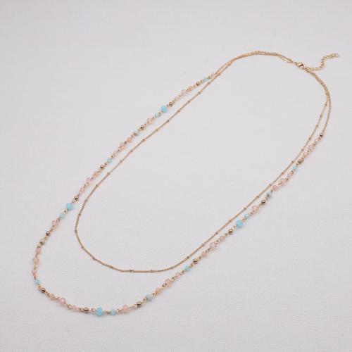 Zinc Alloy Sweater Chain Necklace, with Glass Beads & Natural Stone & Copper Coated Plastic, plated, for woman, gold, Length about 75CM and 85CM and 5CM extension chain 