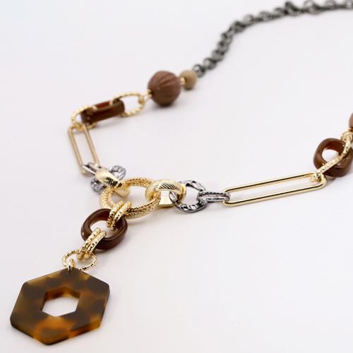 Resin Zinc Alloy Necklace, with Resin, plated, for woman, brown Approx 59 cm [