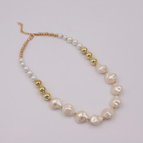 Zinc Alloy Necklace, with Copper Coated Plastic & Plastic Pearl, with 5CM extender chain, plated, for woman, gold Approx 49 cm 