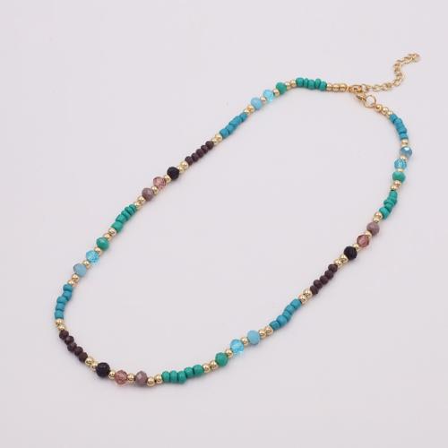 Collier en alliage de zinc, avec Des billes de verre & Seedbead & plastique revêtu de cuivre, avec 5CM chaînes de rallonge, Placage, pour femme, multicolore Environ 45 cm, Vendu par PC