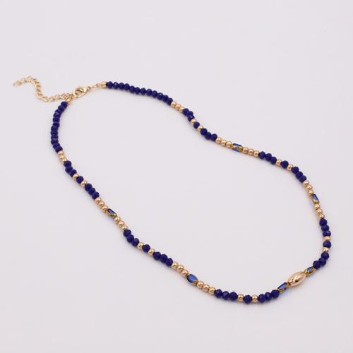 Zinc Alloy Necklace, with Glass Beads & Copper Coated Plastic, with 5CM extender chain, plated, for woman, blue Approx 45 cm 