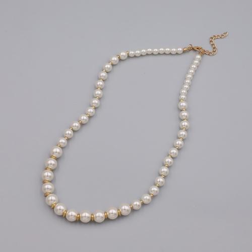 Collier en alliage de zinc, avec perle de verre & plastique revêtu de cuivre, avec 5CM chaînes de rallonge, Placage, pour femme, blanc Environ 48 cm, Vendu par PC