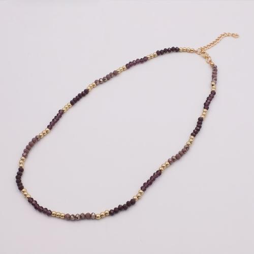 Zinc Alloy Necklace, with Glass Beads & Copper Coated Plastic, with 5CM extender chain, plated, for woman, purple Approx 49 cm 