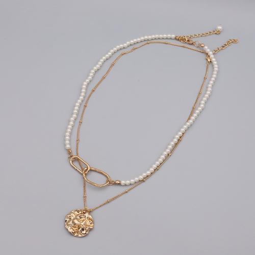 Zinc Alloy Necklace, with Plastic Pearl, plated, for woman, gold, Length approx. 45CM and 47CM and 5CM extension chain 