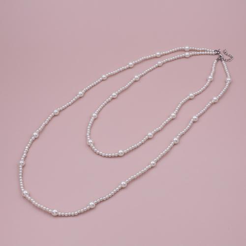 Zinc Alloy Sweater Chain Necklace, with Glass Pearl, plated, for woman, white, Length approx. 55CM and 80CM and 5CM extension chain 