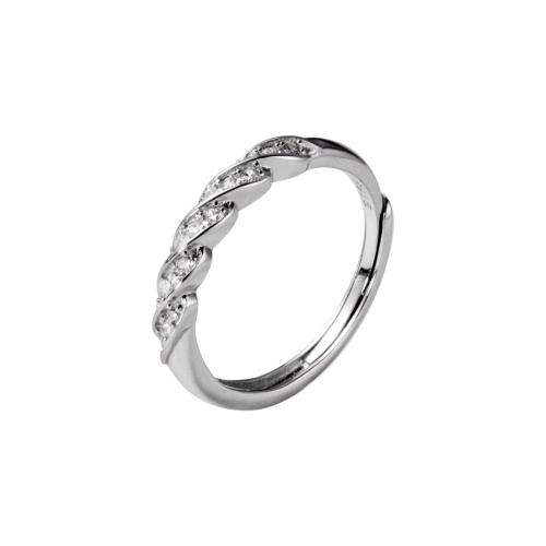 925 Sterling Silver Cuff Finger Ring, platinum plated, Korean style & for woman & with rhinestone, US Ring 