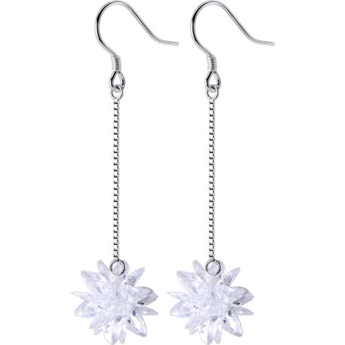 925 Sterling Silver Drop Earring, with Crystal, Flower, Korean style & for woman 