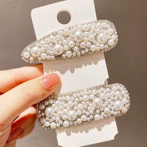 Clips del Pelo, Perlas plásticas, con aleación de zinc, diferentes estilos para la opción & para mujer & con diamantes de imitación, más colores para la opción, 50mm, Vendido por UD