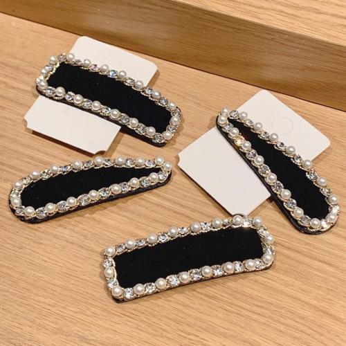 Clips del Pelo, Perlas plásticas, con aleación de zinc, diferentes estilos para la opción & para mujer & con diamantes de imitación, Negro, 55mm, Vendido por UD