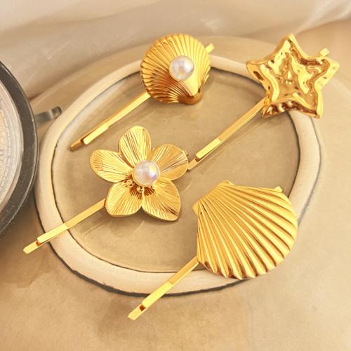 Hair Slide, 304 Stainless Steel, with Plastic Pearl, Vacuum Ion Plating, fashion jewelry & for woman, golden 