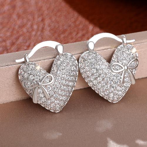 Cubic Zirconia Micro Pave Brass Earring, Heart, fashion jewelry & micro pave cubic zirconia & for woman 