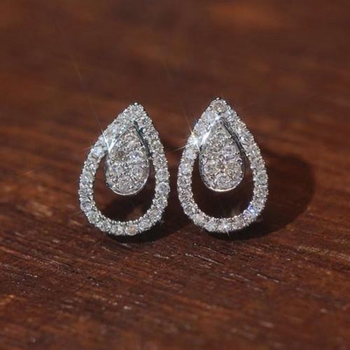 Boucles d'oreilles en laiton zircon cubique pavent, larme, bijoux de mode & pavé de micro zircon & pour femme Vendu par paire[