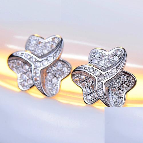 Boucles d'oreilles en laiton zircon cubique pavent, bijoux de mode & pavé de micro zircon & pour femme, 12mm, Vendu par paire[