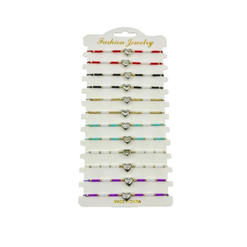 Nylon polypropylène Set de bracelet, avec Seedbead & plastique revêtu de cuivre, coeur, fait à la main, 12 pièces & Réglable & unisexe, couleurs mélangées Environ 18-26 cm, Vendu par fixé