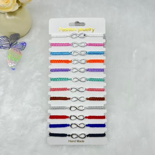 Moda pulseras de la aleación de Zinc, Polipropileno Nylon, con aleación de zinc, Número 8, hecho a mano, 12 piezas & Ajustable & Joyería & unisexo, color mixto, longitud:aproximado 18-26 cm, Vendido por Set