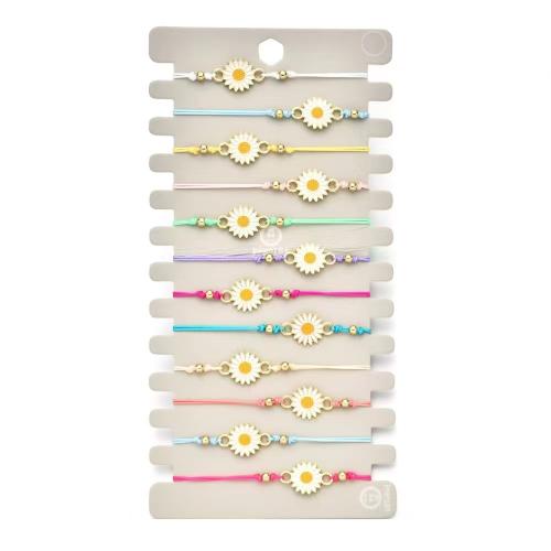 Moda pulseras de la aleación de Zinc, Polipropileno Nylon, con aleación de zinc, Flor, hecho a mano, 12 piezas & Ajustable & Joyería & para mujer & esmalte, color mixto, longitud:aproximado 18-26 cm, Vendido por Set