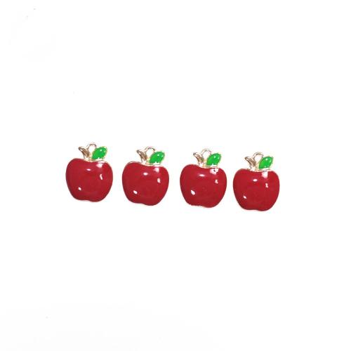 Zinc Alloy Enamel Pendants, Apple, gold color plated, DIY, red 