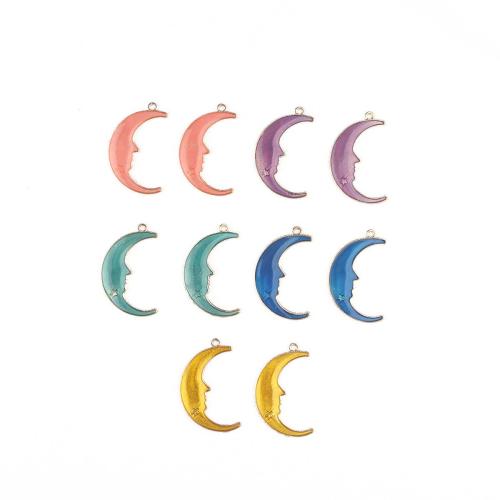 Zinc Alloy Enamel Pendants, Moon, gold color plated, DIY 