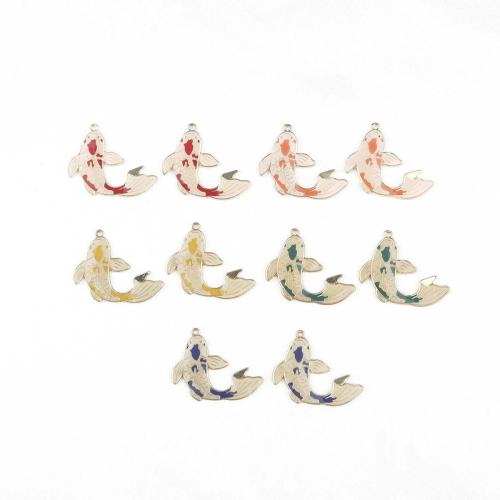 Zinc Alloy Enamel Pendants, Fish, gold color plated, DIY 