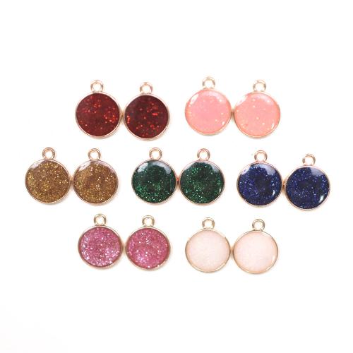 Zinc Alloy Enamel Pendants, Round, gold color plated, DIY 