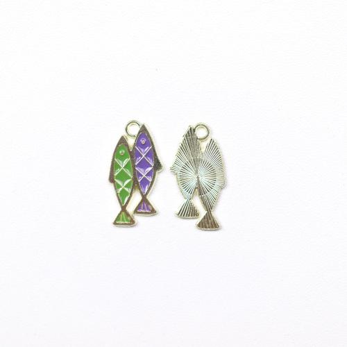 Zinc Alloy Enamel Pendants, Fish, gold color plated, DIY 