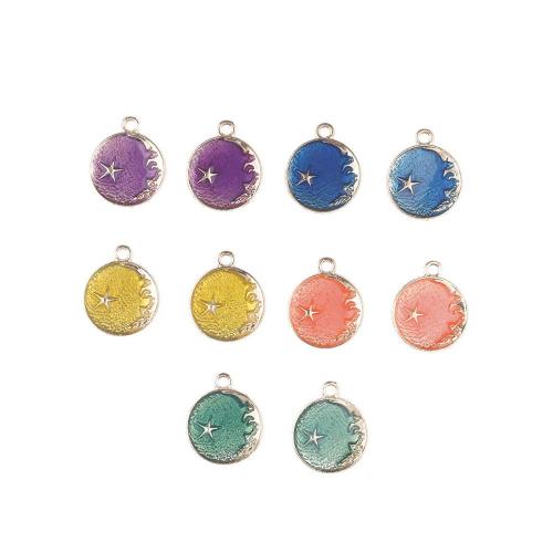 Zinc Alloy Enamel Pendants, Round, gold color plated, DIY 