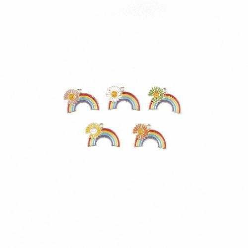 Zinc Alloy Enamel Pendants, Rainbow, gold color plated, DIY 