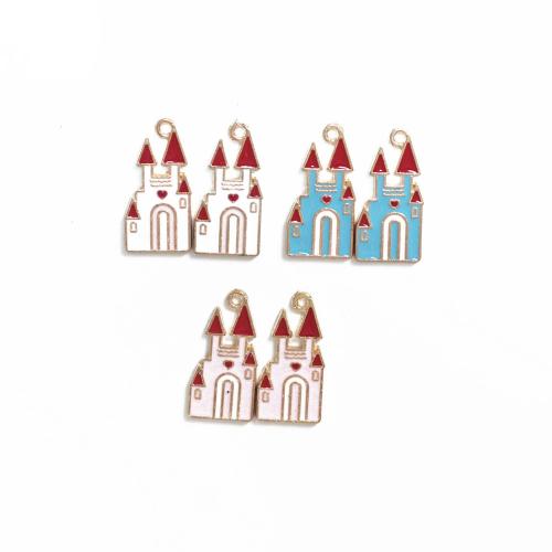 Zinc Alloy Enamel Pendants, Castle, gold color plated, DIY 