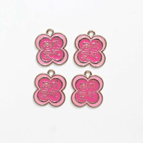 Zinc Alloy Enamel Pendants, Flower, gold color plated, DIY, pink 