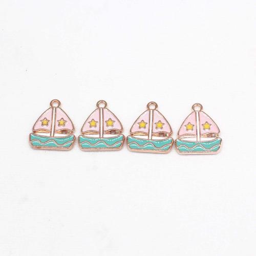 Zinc Alloy Enamel Pendants, Ship, gold color plated, DIY, pink 