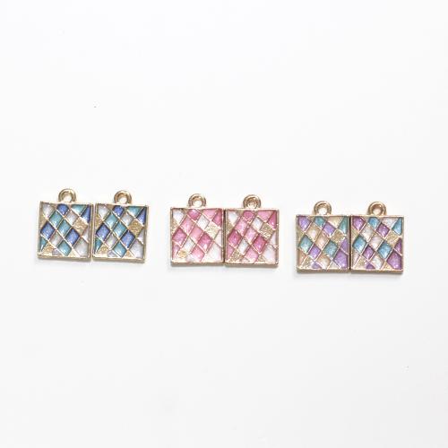 Zinc Alloy Enamel Pendants,  Square, gold color plated, DIY 