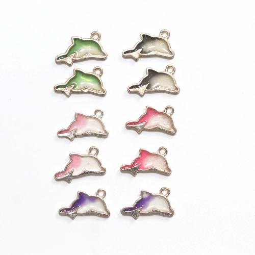 Zinc Alloy Enamel Pendants, Dolphin, gold color plated, DIY 