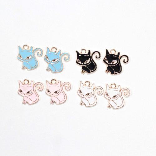 Zinc Alloy Enamel Pendants, Cat, gold color plated, DIY 