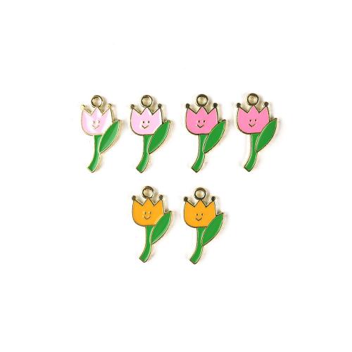 Zinc Alloy Enamel Pendants, Flower, gold color plated, DIY 