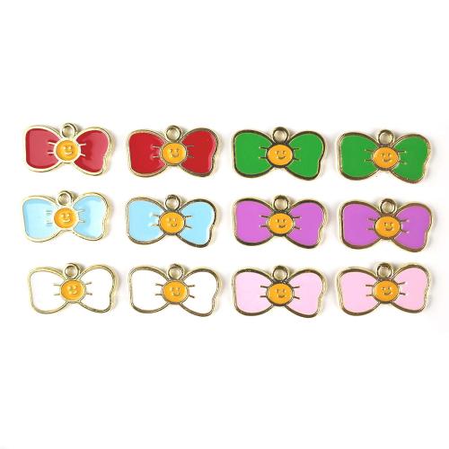 Zinc Alloy Enamel Pendants, Bowknot, gold color plated, DIY 