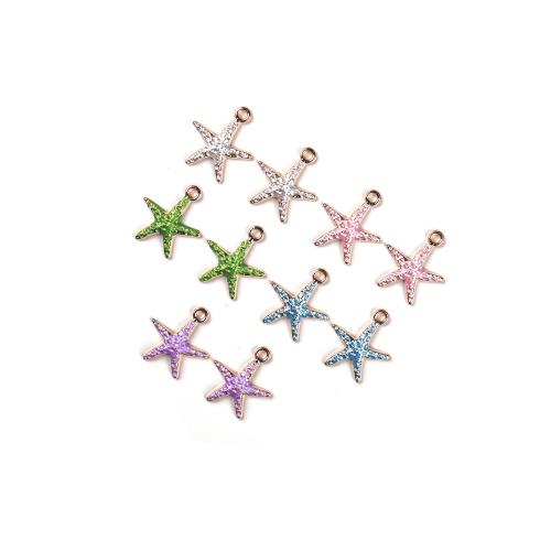 Zinc Alloy Enamel Pendants, Starfish, gold color plated, DIY 