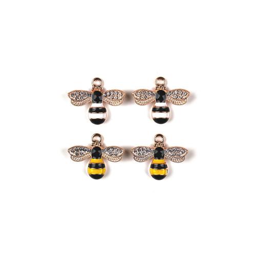 Zinc Alloy Enamel Pendants, Bee, gold color plated, DIY & with rhinestone 