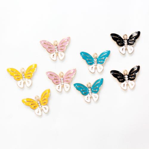 Zinc Alloy Enamel Pendants, Butterfly, gold color plated, DIY & with rhinestone 