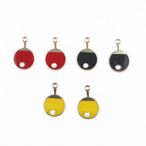 Zinc Alloy Enamel Pendants, with Plastic Pearl, Table Tennis Racket, gold color plated, DIY 