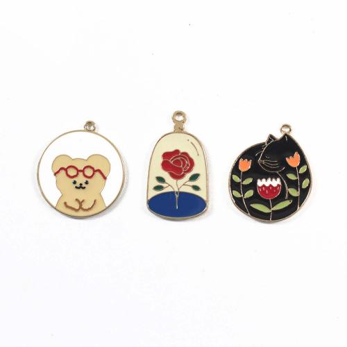 Zinc Alloy Enamel Pendants, gold color plated, DIY 