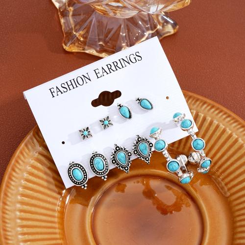 Turquoise Zinc Alloy Earring, with turquoise, silver color plated, fashion jewelry, silver color 