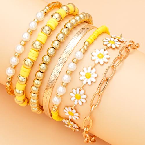 Enamel Zinc Alloy Bracelets, with Plastic Pearl, gold color plated, fashion jewelry, golden [