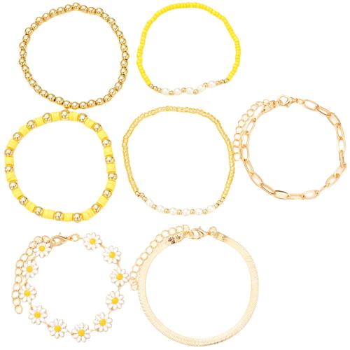 Moda pulseras de la aleación de Zinc, chapado, 7 piezas & Joyería & para mujer, dorado, Vendido por Set