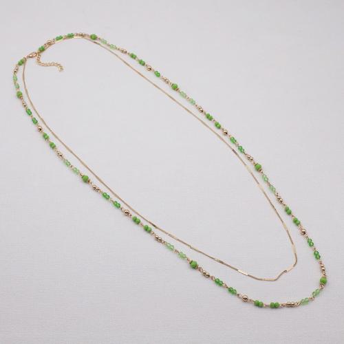 Zinc Alloy Sweater Chain Necklace, with Glass Beads & Copper Coated Plastic, plated, for woman, green, The length is about 84 and 92 and extends the chain by 5CM 