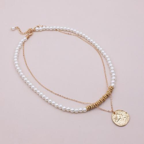 Zinc Alloy Necklace, with Glass Pearl & Copper Coated Plastic, plated, for woman, white, The length is about 44 and 45 and the extension chain is 6CM 