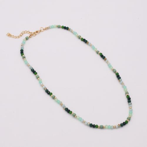 Collier en alliage de zinc, avec Des billes de verre & Seedbead & plastique revêtu de cuivre, avec 5CM chaînes de rallonge, Placage, pour femme, vert Environ 45 cm, Vendu par PC