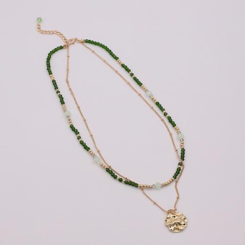 Zinc Alloy Necklace, with Glass Beads & Copper Coated Plastic, plated, for woman, green, The length is about 45 and 46CM and the extension chain is 5CM 