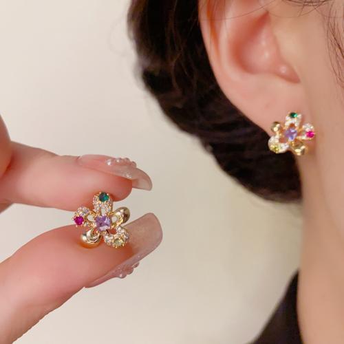 Cubic Zirconia Micro Pave Brass Earring, petals, real gold plated, micro pave cubic zirconia & for woman, gold 