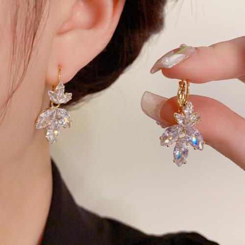 Cubic Zirconia Micro Pave Brass Earring, real gold plated, micro pave cubic zirconia & for woman 