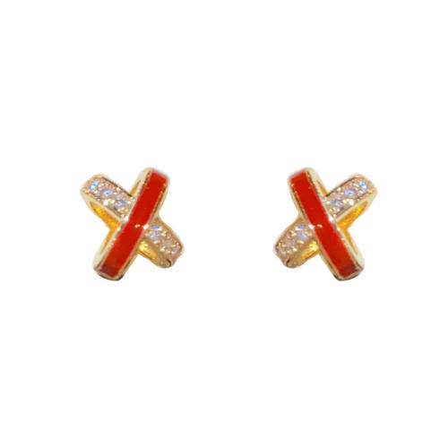 Cubic Zirconia Micro Pave Brass Earring, real gold plated, micro pave cubic zirconia & for woman 